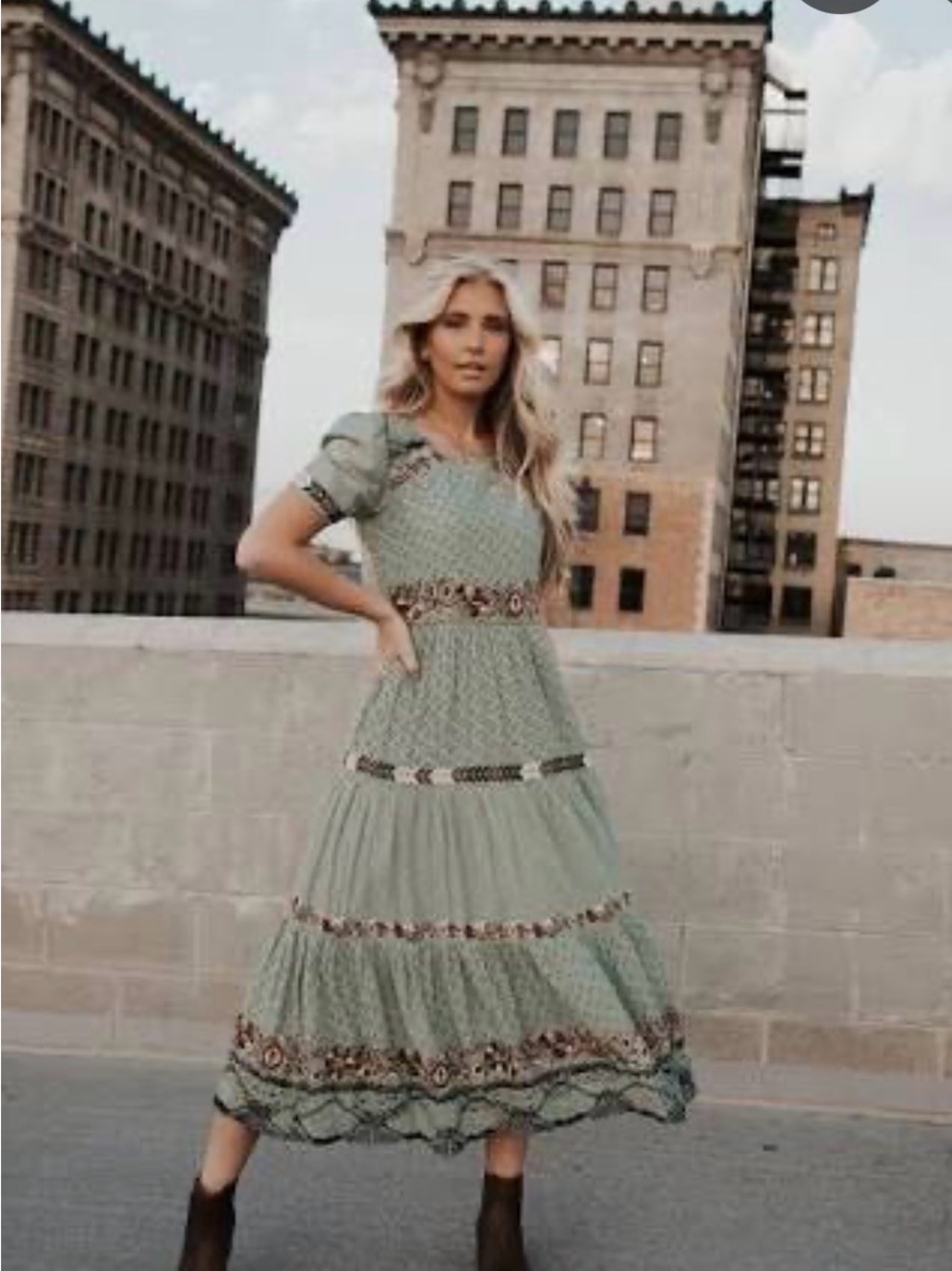 bohme Sage Green Embroidered Maxi Dress